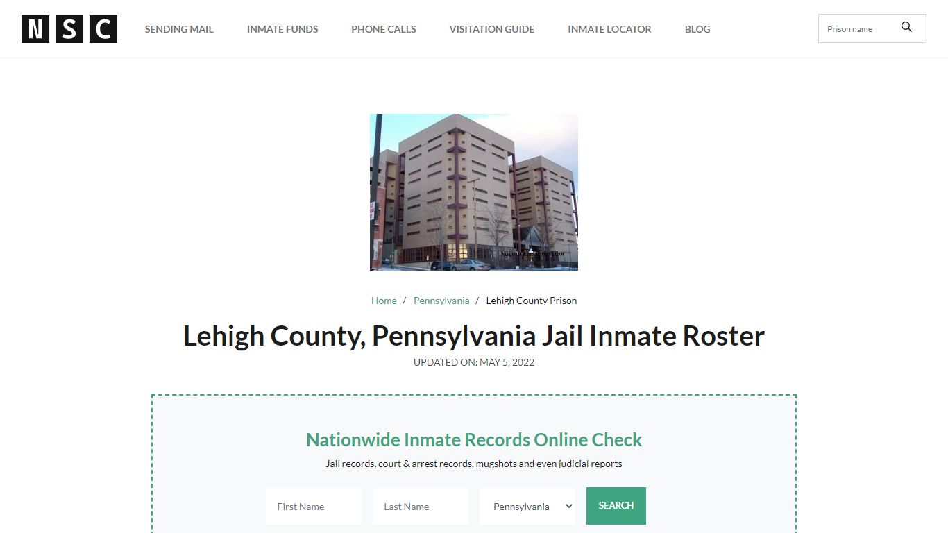 Lehigh County, Pennsylvania Jail Inmate List