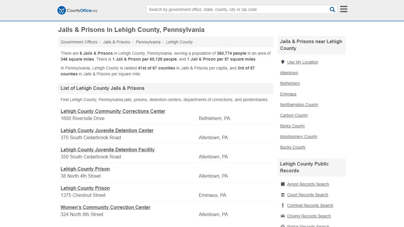 Jails & Prisons - Lehigh County, PA (Inmate Rosters & Records)